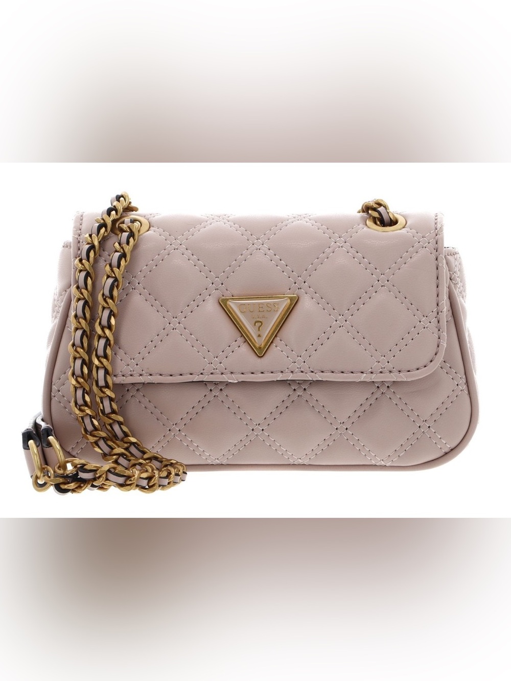 GUESS Light Pink Quilted Shoulder & Crossbody Mini Bag Chain Strap Gold Hardware
